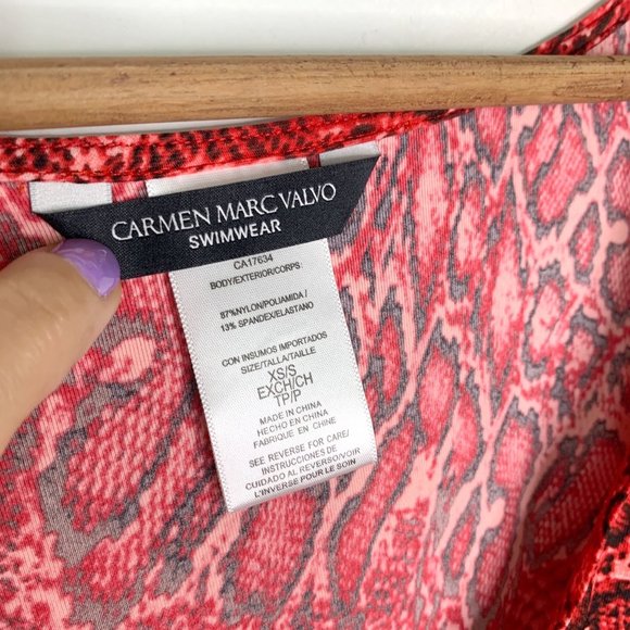 CARMEN MARC VALVO COUTURE Red Snakeskin Ruched Swim Cover Up Dress Sz XS - Picture 8 of 9